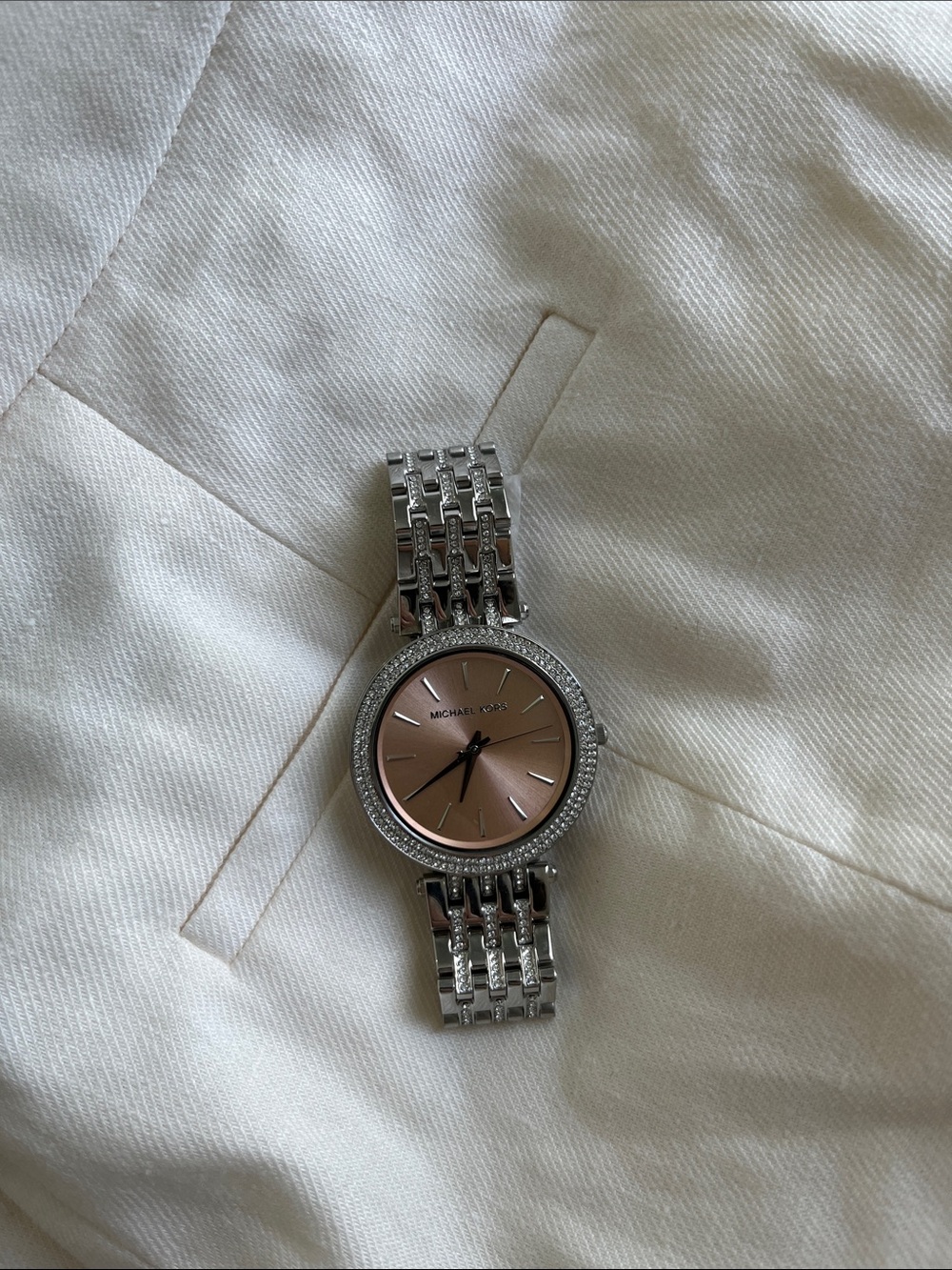 Michael Kors Silver Bracelet Watch with Blush Pink Dial and Crystal Bezel